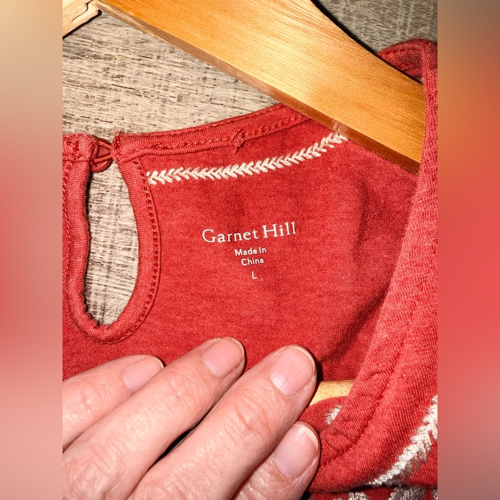 Garnet Hill Red Sleeveless Tank with Cream Floral Embroidery - Picture 8 of 8
